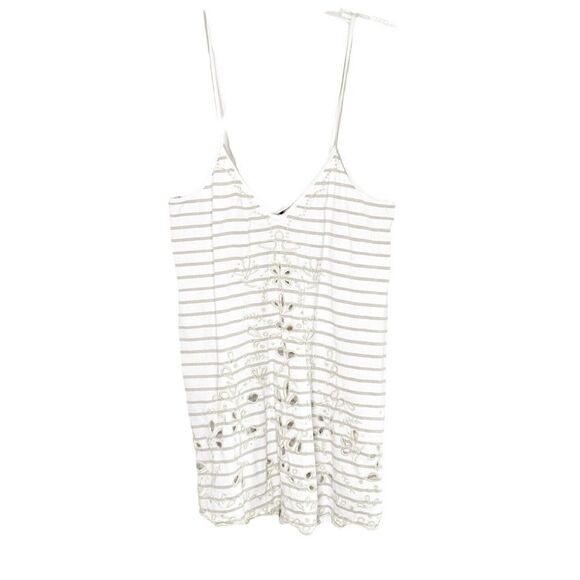 Free People Top Women’s Seafaring Striped Embroidered Tunic Ivory Cutout Small - Picture 3 of 11